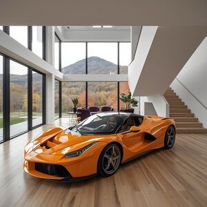 HANDCRAFTED digital art print Vibrant Orange Sports Car print for the wall NWT